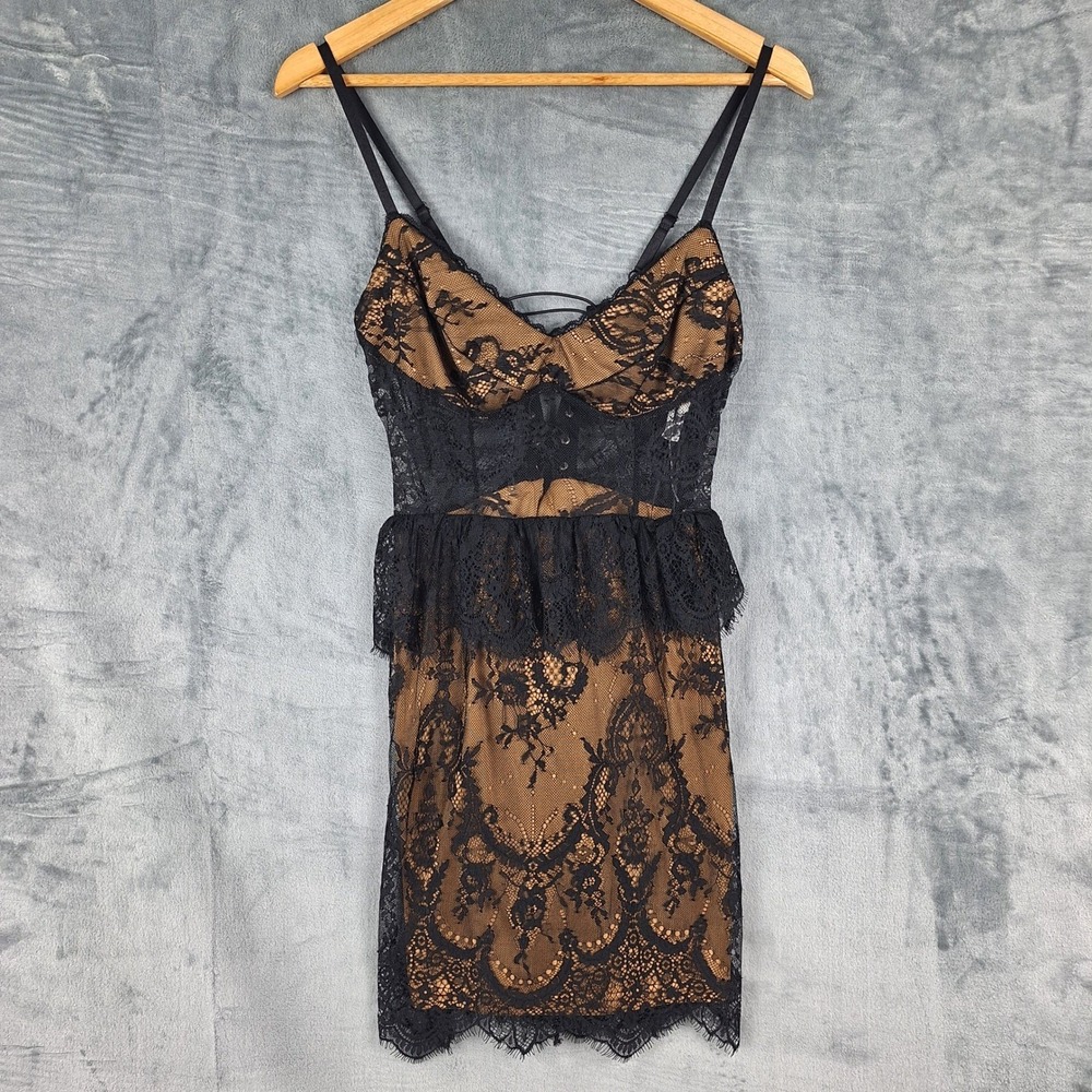 Womens Dress Small Black Whimsigoth Corset Sheer Lace Up Fairy Grunge Goth Mini